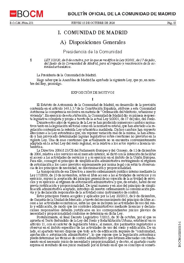 Publicacion Modificacion de la Ley del Suelo CAM