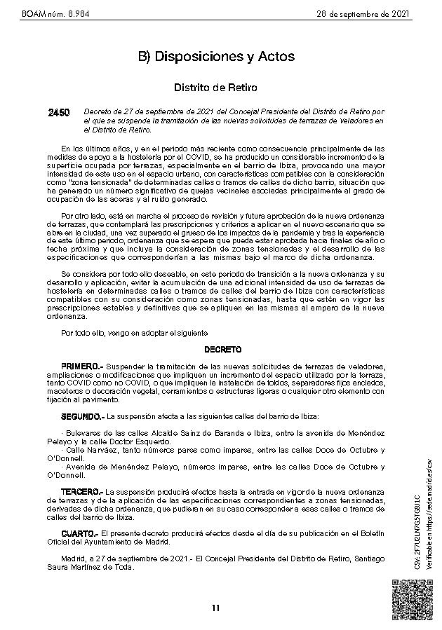 suspension nuevas solicitudes de terrazas