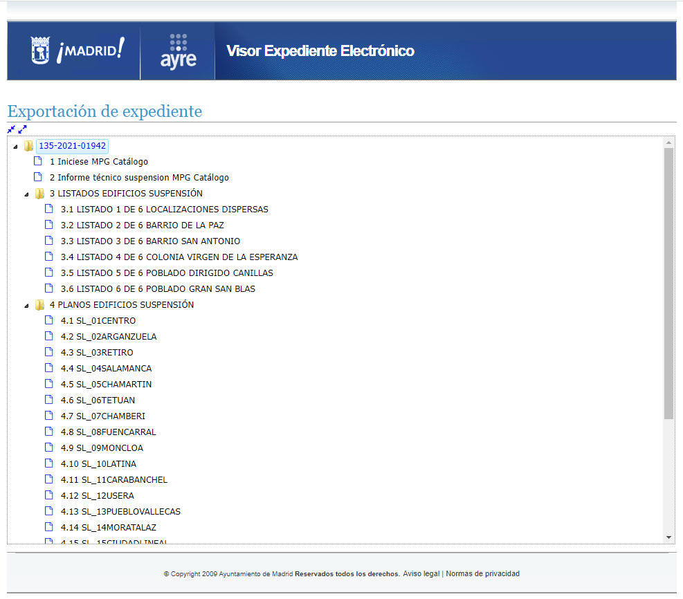 Visor expediente electrónico Suspensión Licencias y DR edificios afectados revisión catálogo protección